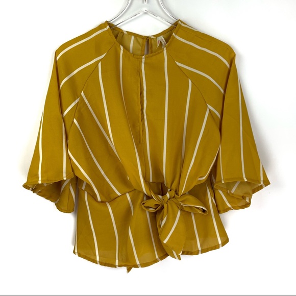 {TRUE DESTINY} Mustard Yellow White Stripe Top - Picture 8 of 8
